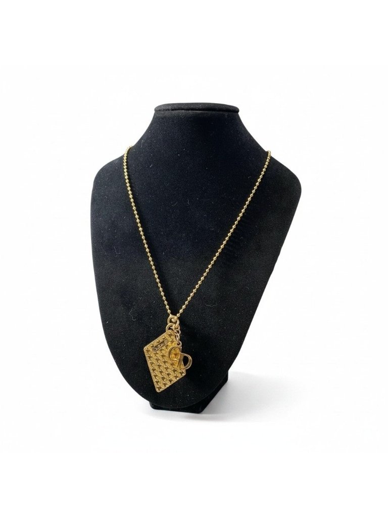 Dior Houndstooth Plate Long Necklace Gold